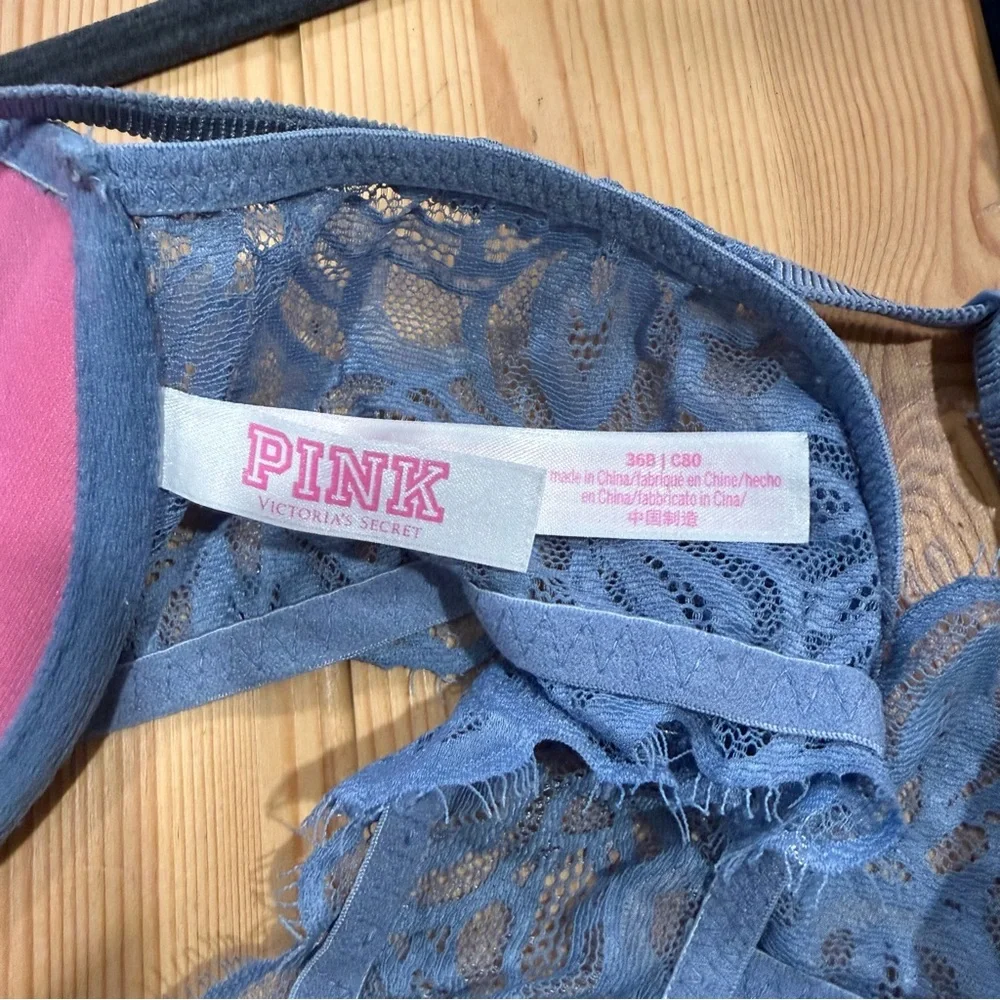 Victoria Secret PINK Date Racerback Push up Front Close Bra Lace 36B Blue - Picture 3 of 6